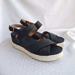 Dr. Scholl's Scenario Strappy Platfrom Wedge Sandal Black Faux Leather‎ Size 9